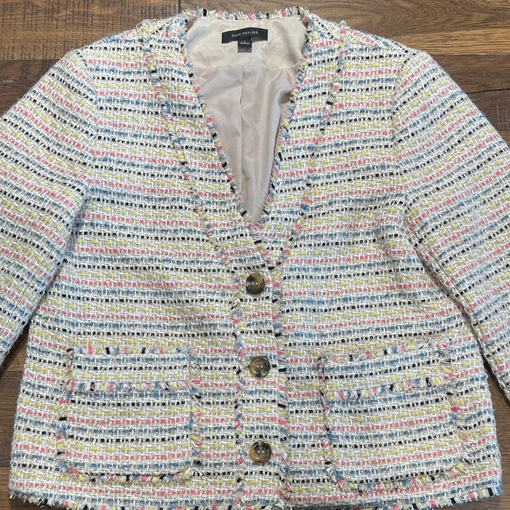 Ann Taylor Cream and Multicolor Tweed Jacket - Picture 3 of 9